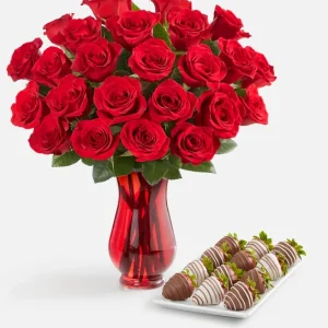 Red Roses & Drizzled Strawberries