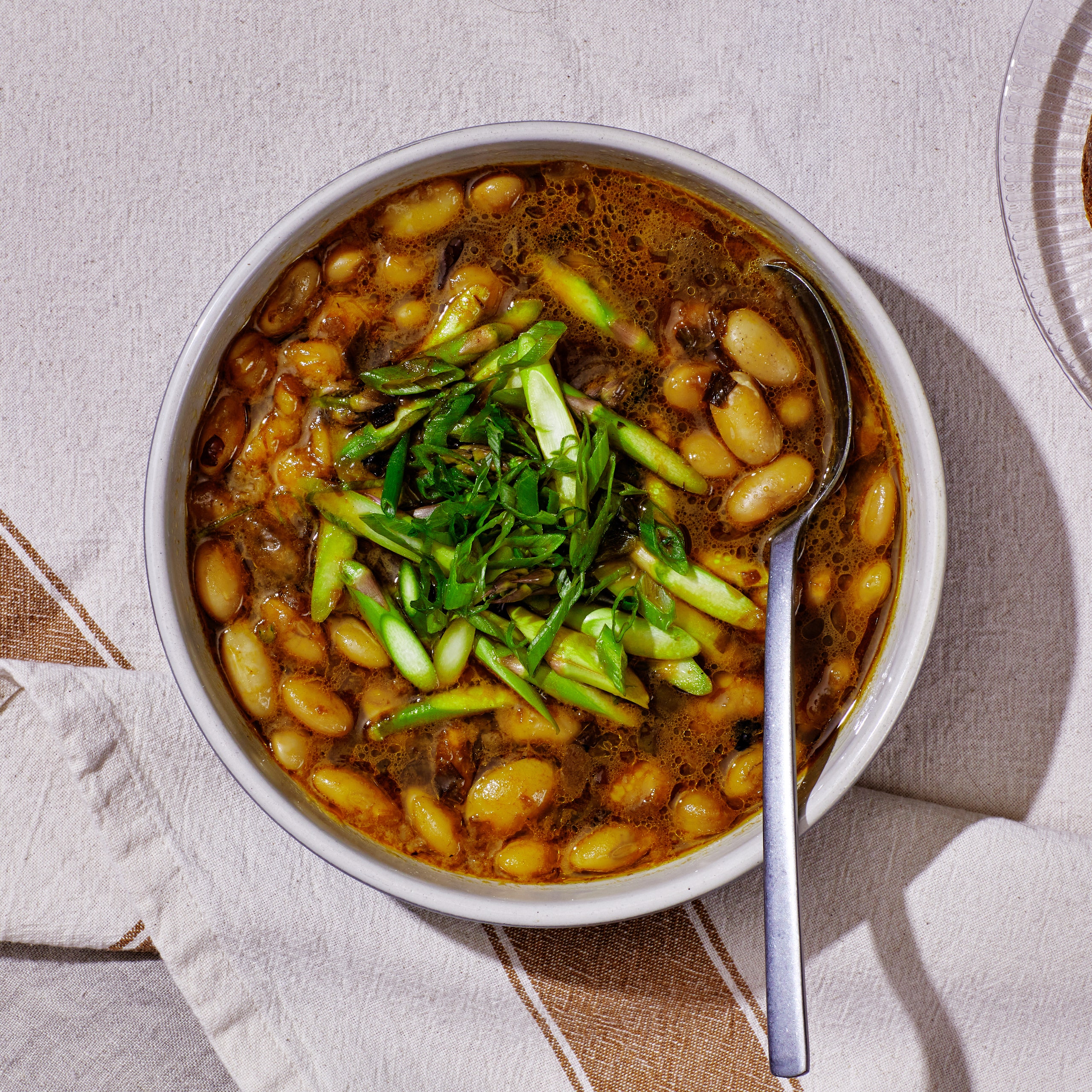 Lemony Brothy Beans With Asparagus