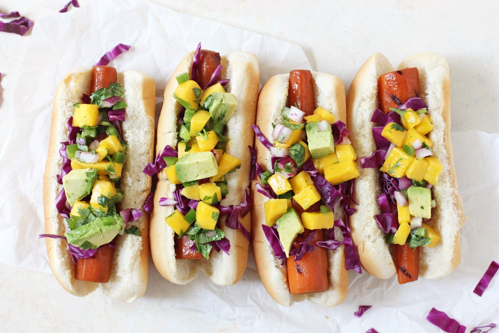 Carrot Dogs with Mango Avocado Salsa