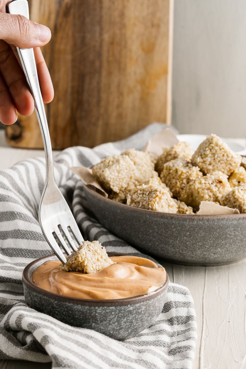 Crispy Sesame Tofu (with Sriracha Mayonnaise)