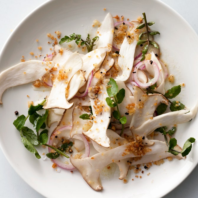 Mushroom and Watercress Salad with Breadcrumbs