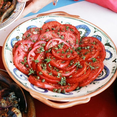 Tomato Salad with Shallot Vinaigrette, Capers, and Basil