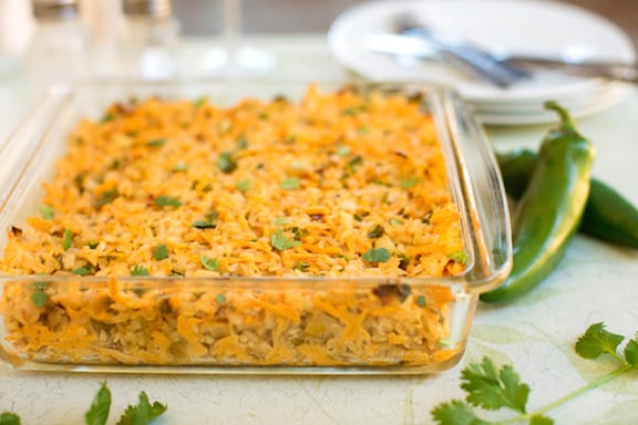 Baked Rice with Vegan Cheese and Green Chiles