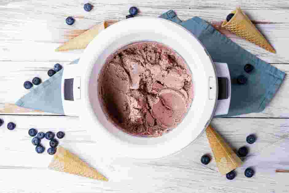 Blueberry Ice Cream Recipe: When ready, churn in your ice cream maker according to the manufacturer’s instructions.