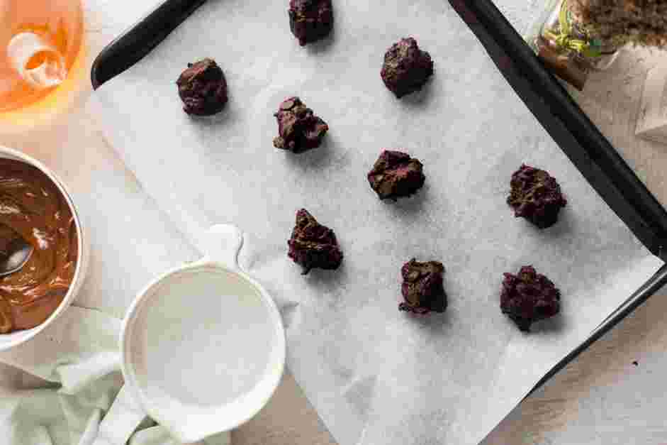Dulce de Leche Cookies Recipe: Using a 5⅓-ounce disher, scoop sixteen portions onto the prepared sheet pans.