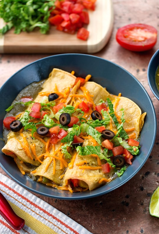 Vegan Cheese Enchiladas with Salsa Verde