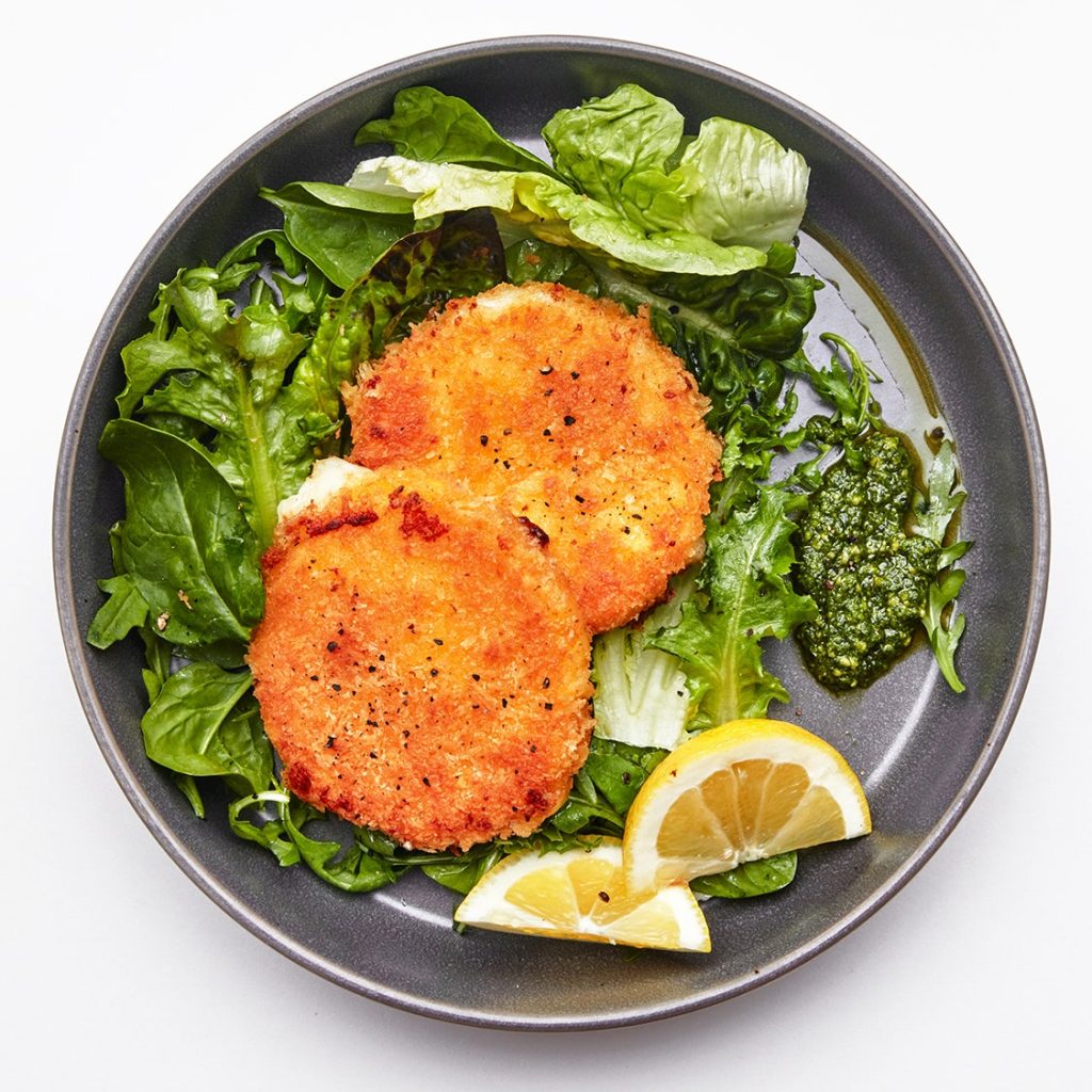 Mozzarella Fritters With Pesto and Greens