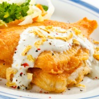 Batter Fried Fish with Cheese Sauce Recipe